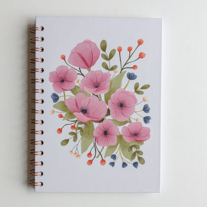 Carnet A5 - Reliure à spirale - Grosses fleurs roses