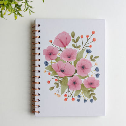 Carnet A5 - Reliure à spirale - Grosses fleurs roses