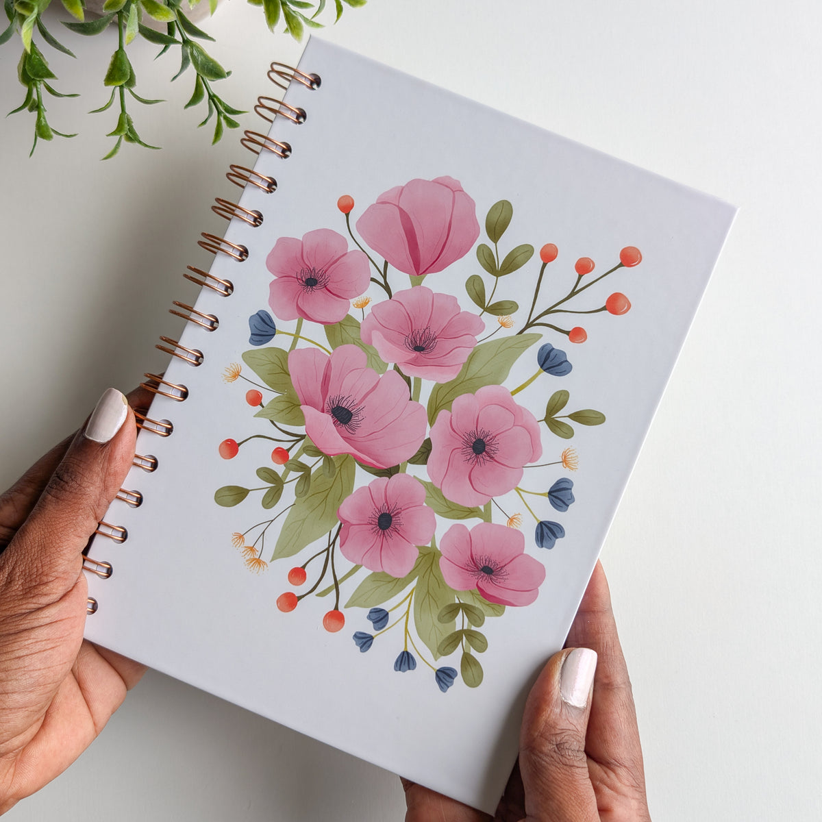 Carnet A5 - Reliure à spirale - Grosses fleurs roses