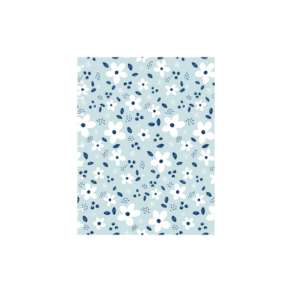 Petites fleurs blanches - fond bleu