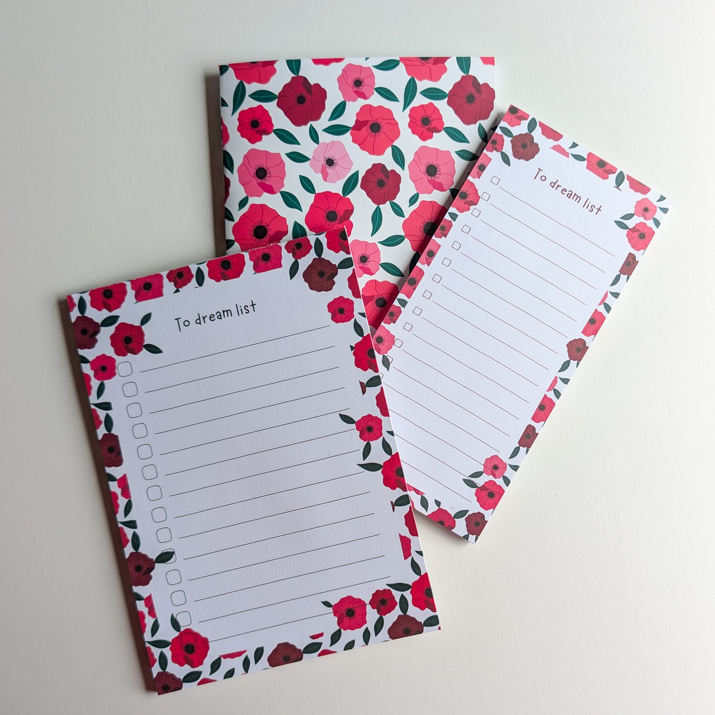 Carnet A5 - Reliure agrafée - Anémones roses et rouges
