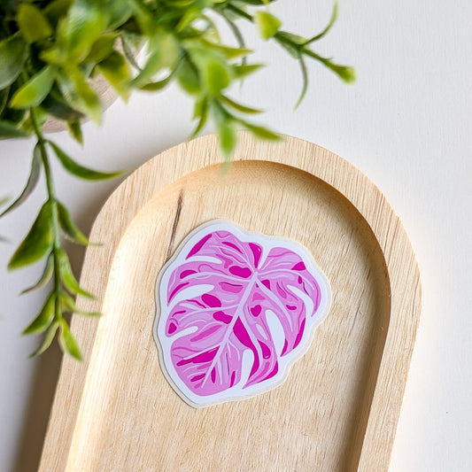 Sticker – Feuille de monstera rose