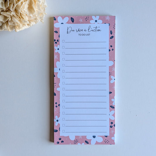 To-Do List 10x21 cm - Petites fleurs blanches - Rose