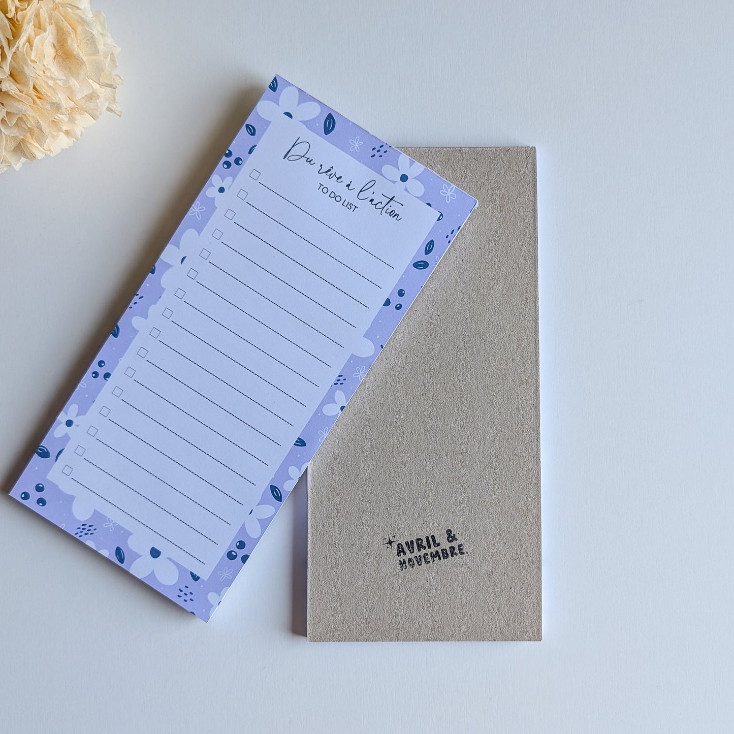 To-Do List 10x21 cm - Petites fleurs blanches - Violet