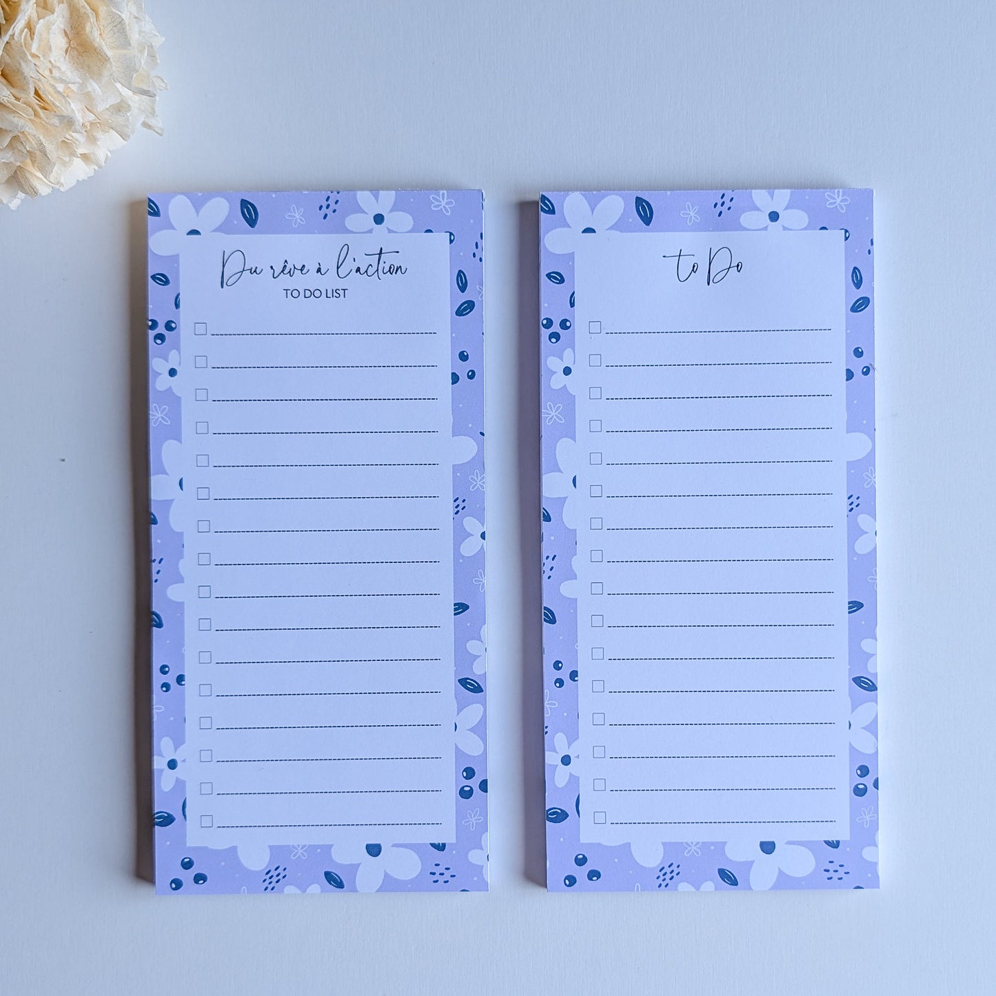 To-Do List 10x21 cm - Petites fleurs blanches - Violet