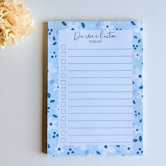 To-Do List A5 - Petites fleurs blanches - Bleu