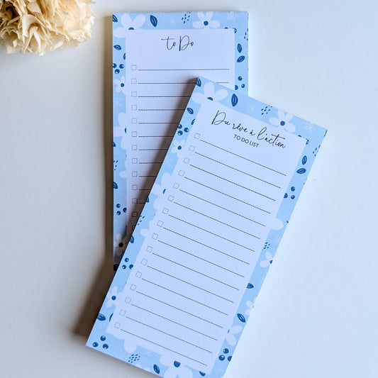 To-Do List 10x21 cm - Petites fleurs blanches - Bleu