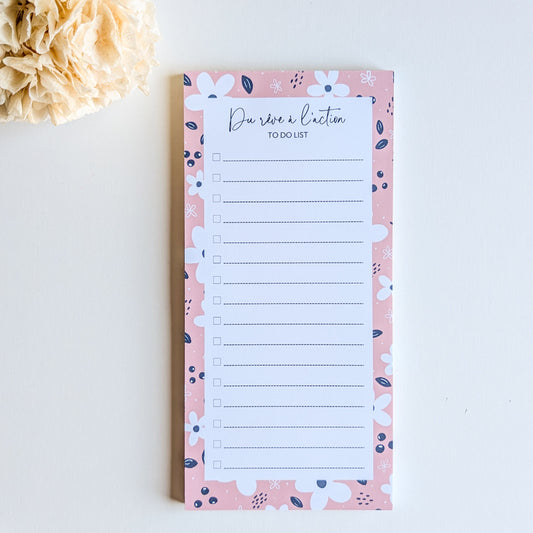 To-Do List 10x21 cm - Petites fleurs blanches - Rose