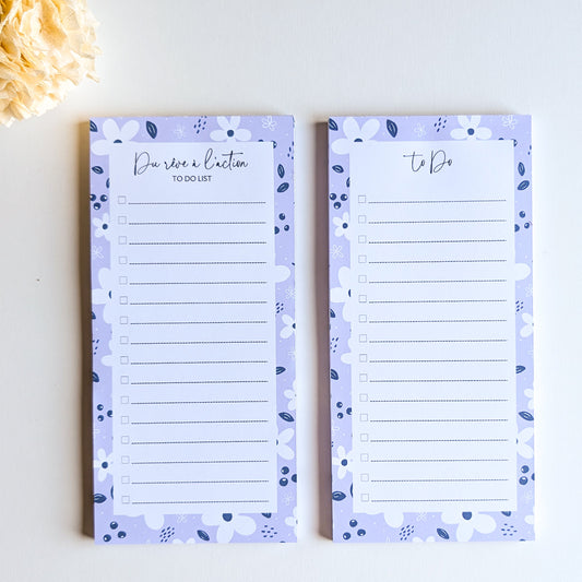 To-Do List 10x21 cm - Petites fleurs blanches - Violet