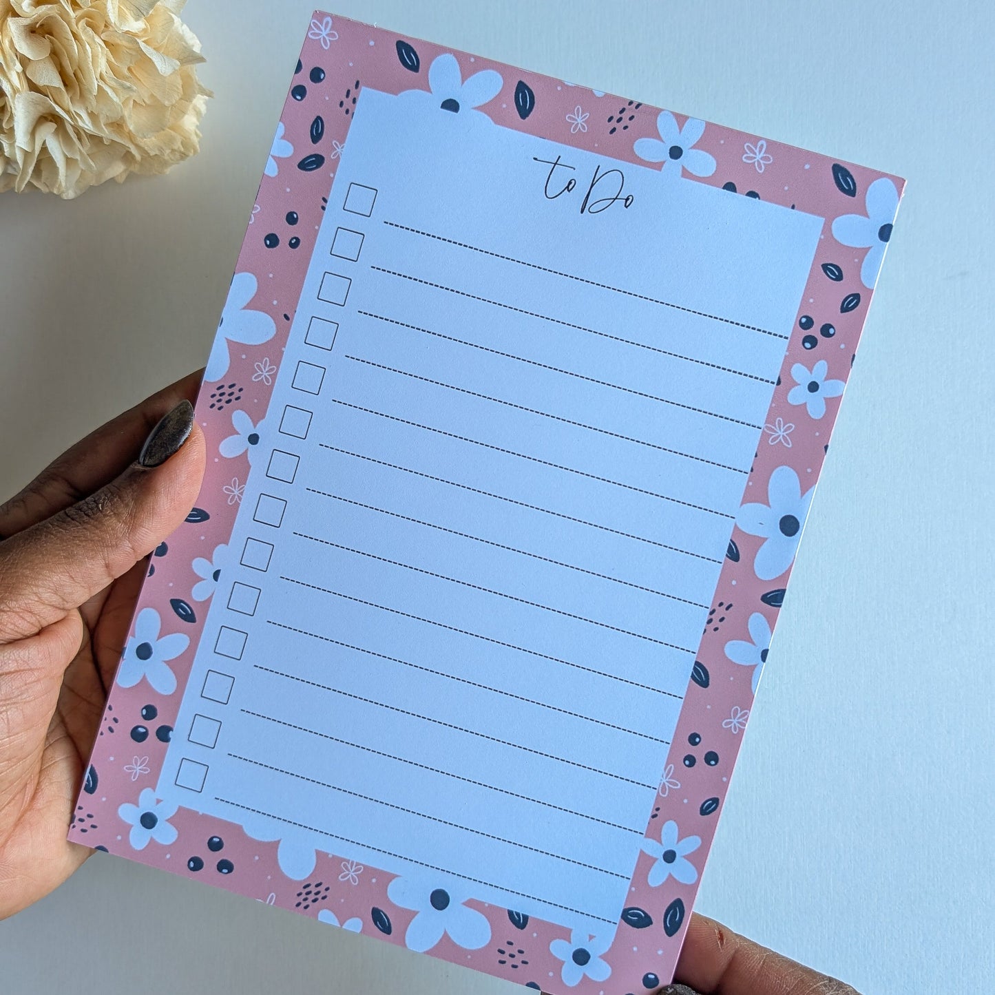 To-Do List A5 - Petites fleurs blanches - Rose