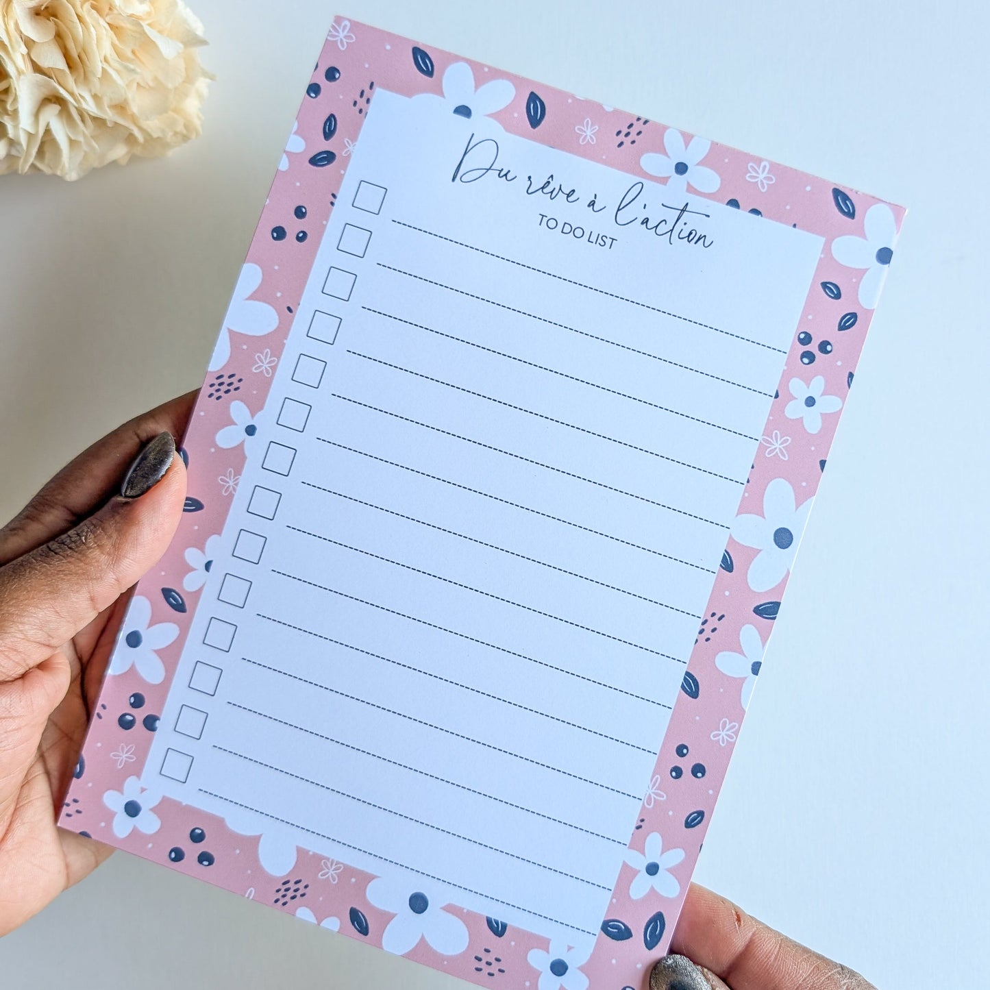 To-Do List A5 - Petites fleurs blanches - Rose