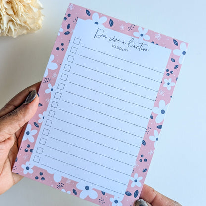 To-Do List A5 - Petites fleurs blanches - Rose