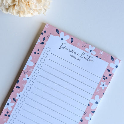 To-Do List A5 - Petites fleurs blanches - Rose