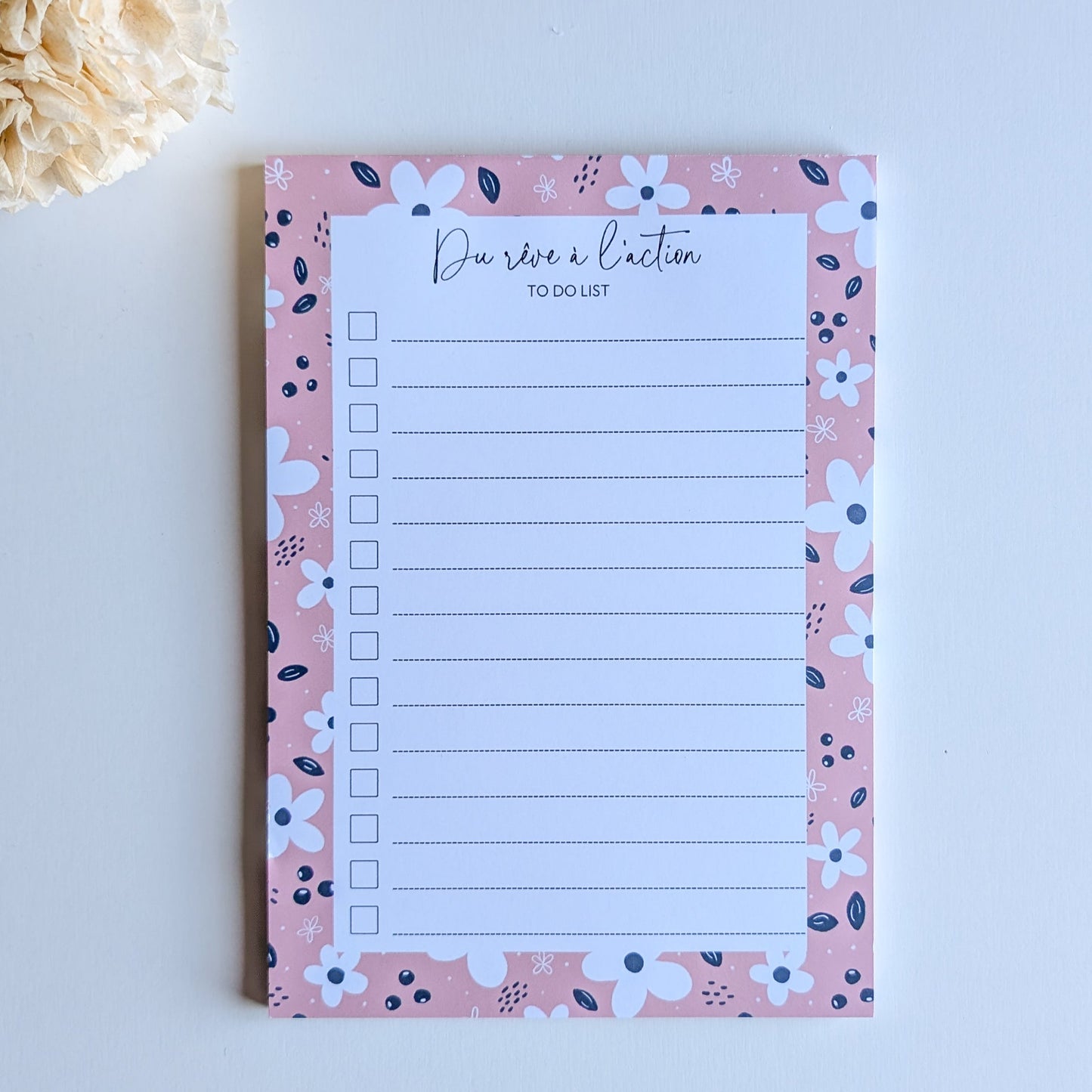 To-Do List A5 - Petites fleurs blanches - Rose