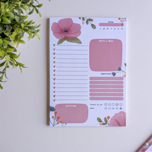 Daily planner A5 - Fleurs Roses