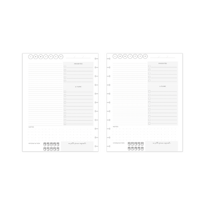 Journalier : Priorités, à faire, hydratation, notes