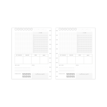 Journalier : repas, self-care, notes, hydratation