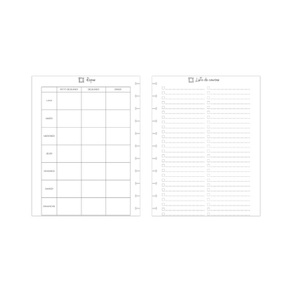 Pages repas et courses (12 mois, +120 pages)