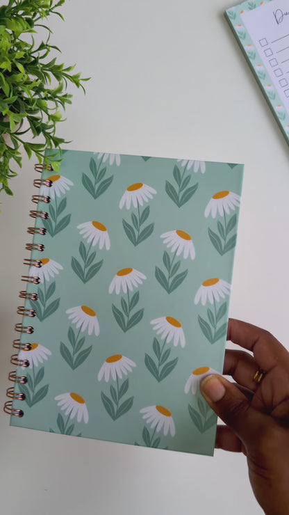 Carnet A5 - Reliure à spirale - Marguerites rétro