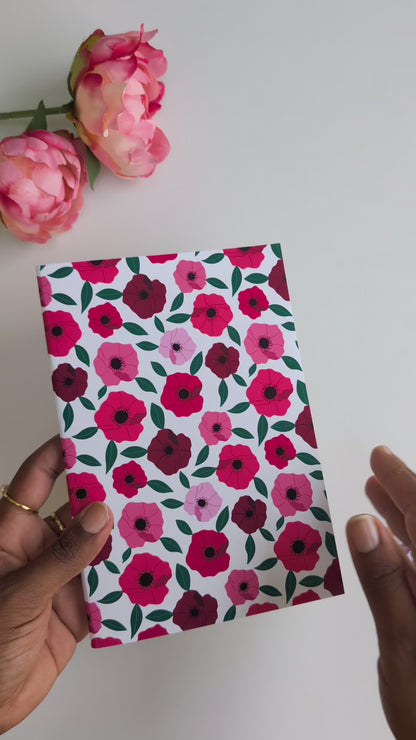 Carnet A5 - Reliure agrafée - Anémones roses et rouges