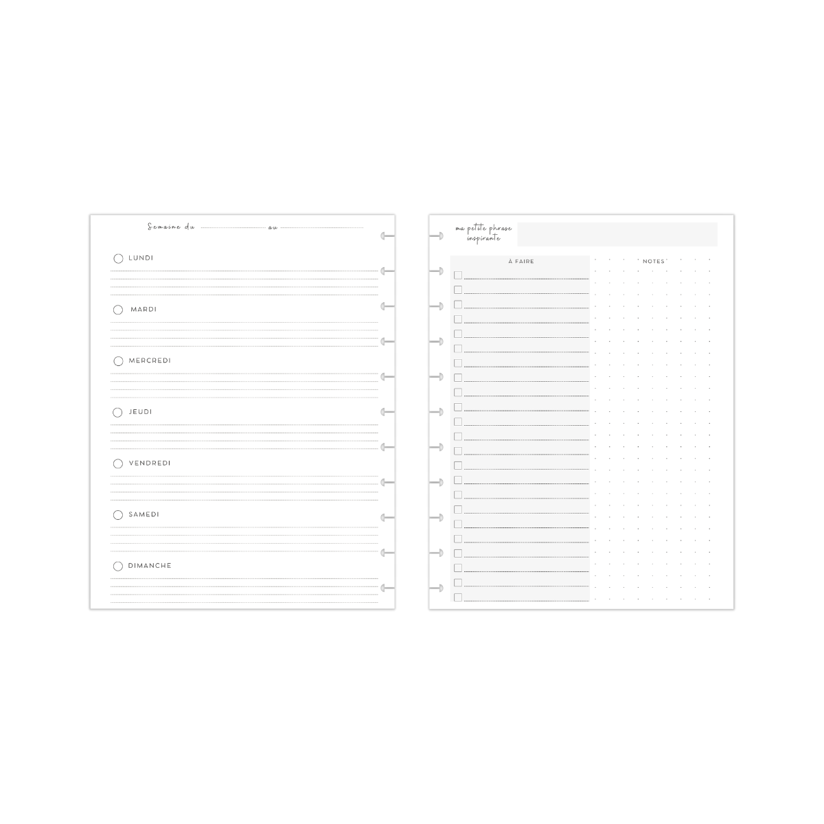Semaine sur 1 page, horizontal, notes à faire