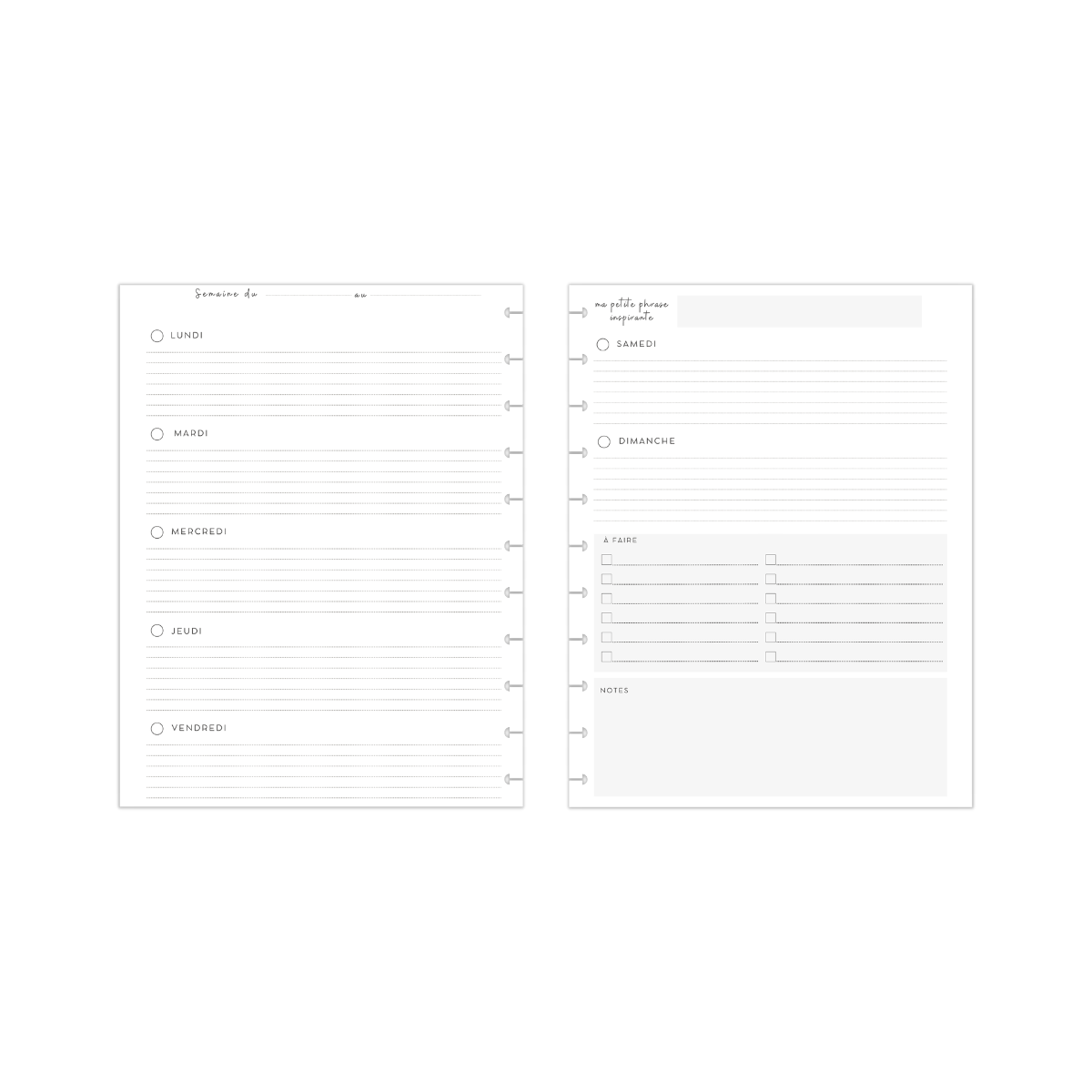 Semaine sur 2 pages, horizontal, à faire, notes