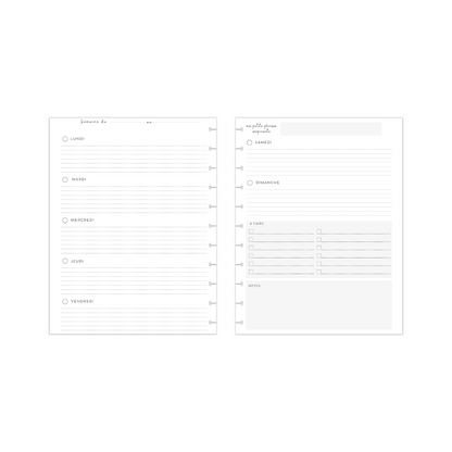 Semaine sur 2 pages, horizontal, à faire, notes
