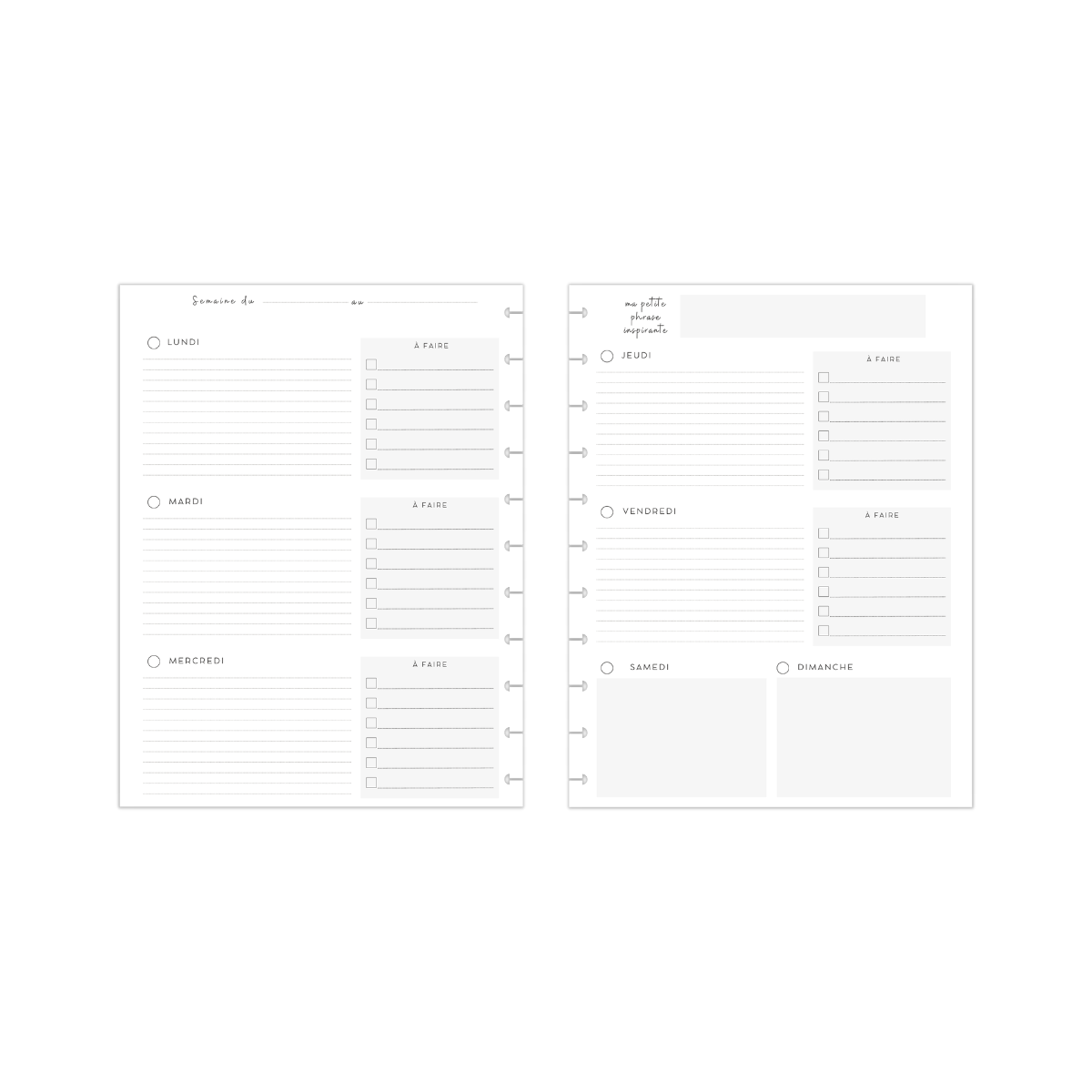 Semaine sur 2 pages, horizontal, à faire